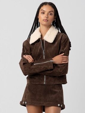 BlankNYC Brown Suede Sherpa Collar Jacket - XL